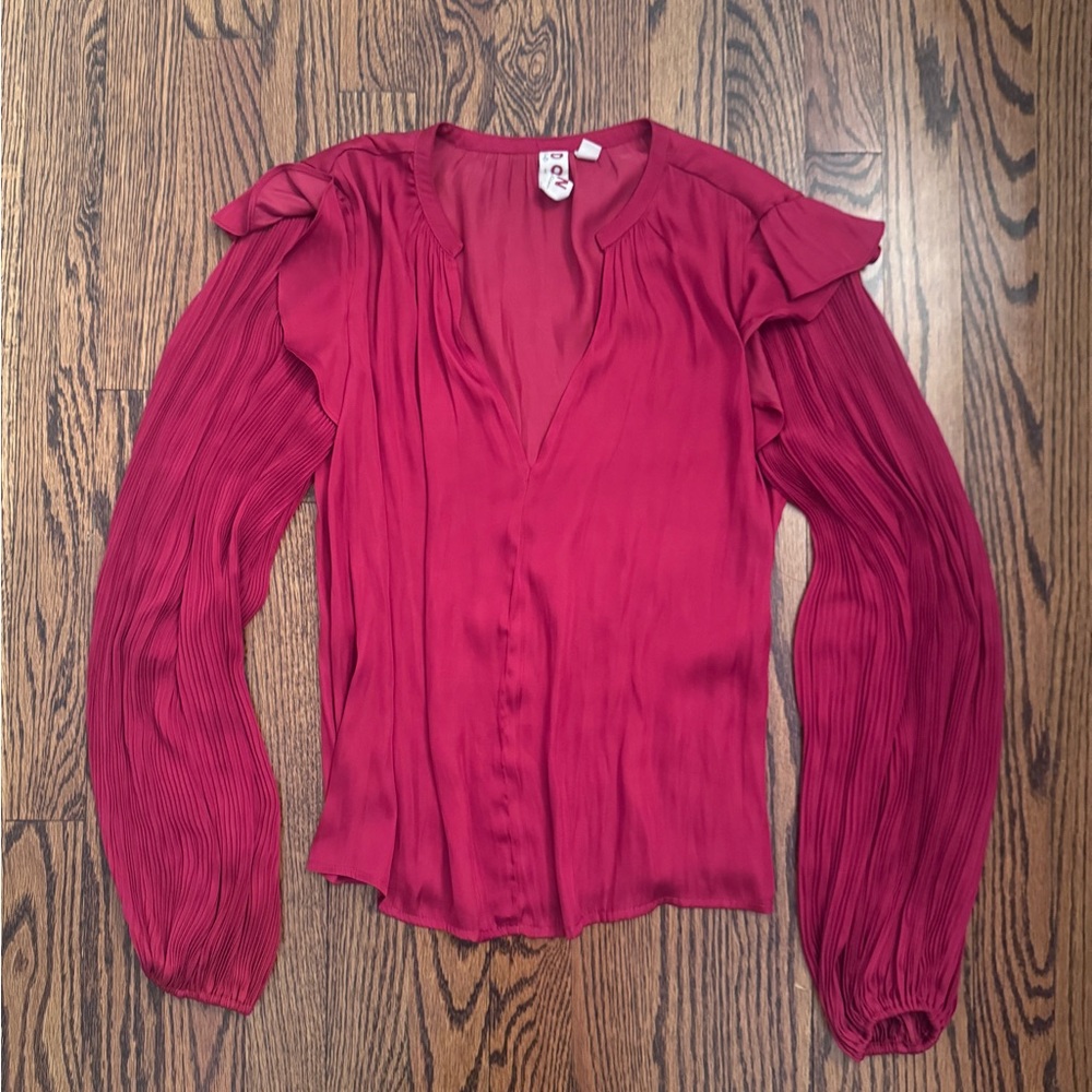 Dolan Women's Deep Red Blouse with Ruffled Sleeves